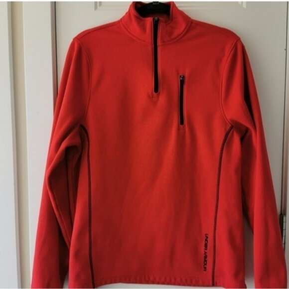 Under Armour Red Fleece Pullover | Quarter Zip Athletic Sweater | Medium - Picture 1 of 12